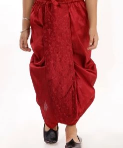 JBN Creation Boys' Maroon Silk Blend Embroidered Dhoti