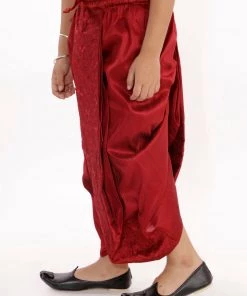 JBN Creation Boys' Maroon Silk Blend Embroidered Dhoti