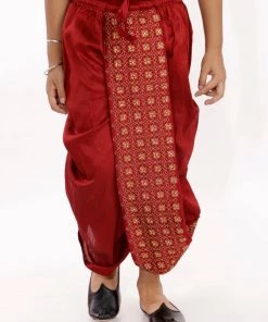 JBN Creation Boys' Maroon Silk Blend Embroidered Dhoti