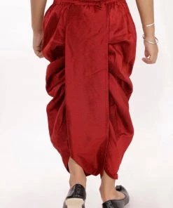 JBN Creation Boys' Maroon Silk Blend Embroidered Dhoti