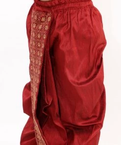 JBN Creation Boys' Maroon Silk Blend Embroidered Dhoti