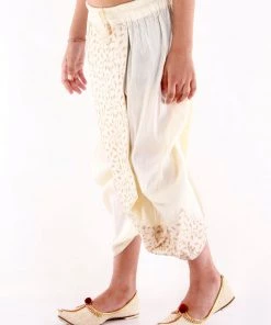 JBN Creation Boys' Cream Silk Blend Embroidered Dhoti