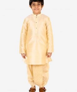 JBN Creation Boys' Gold Silk Blend Embroidered Dhoti