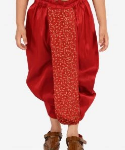 JBN Creation Boys' Maroon Silk Blend Embroidered Dhoti