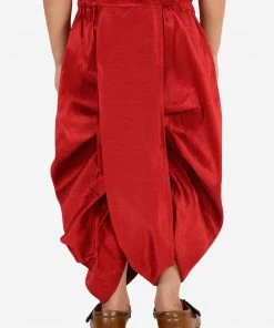 JBN Creation Boys' Maroon Silk Blend Embroidered Dhoti