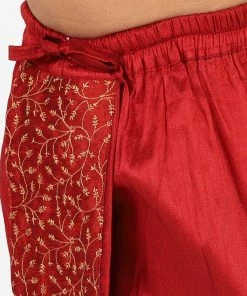 JBN Creation Boys' Maroon Silk Blend Embroidered Dhoti