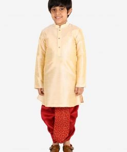 JBN Creation Boys' Maroon Silk Blend Embroidered Dhoti