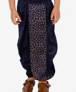 JBN Creation Boys' Navy Blue Silk Blend Embroidered Dhoti