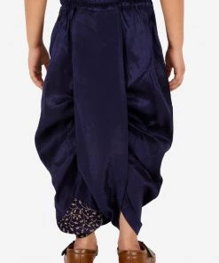 JBN Creation Boys' Navy Blue Silk Blend Embroidered Dhoti