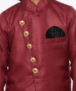 JBN Creation Boys' Maroon Cotton Silk Sherwani And Churidar Set 10 JBN Creation Boys' Maroon Cotton Silk Sherwani And Churidar Set