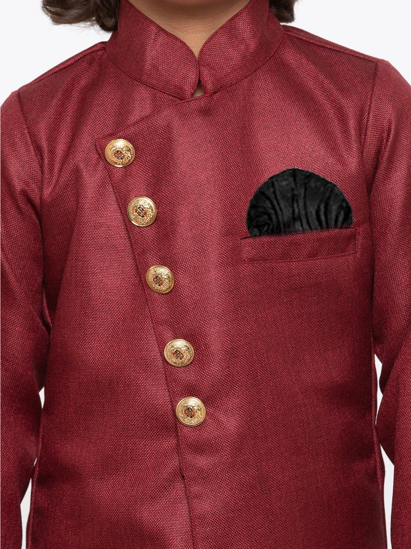 JBN Creation Boys' Maroon Cotton Silk Sherwani And Churidar Set 5 JBN Creation Boys' Maroon Cotton Silk Sherwani And Churidar Set