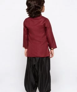 JBN Creation Boys' Maroon Cotton Silk Sherwani And Churidar Set 11 JBN Creation Boys' Maroon Cotton Silk Sherwani And Churidar Set