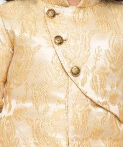 JBN Creation Boys' Beige Cotton Silk Sherwani And Churidar Set