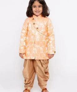 JBN Creation Boys' Gold Cotton Silk Sherwani Set