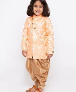 JBN Creation Boys' Gold Cotton Silk Sherwani Set
