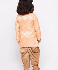 JBN Creation Boys' Gold Cotton Silk Sherwani Set