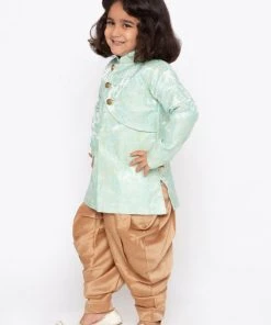 JBN Creation Boys' Light Green Cotton Silk Sherwani And Churidar Set Buy 1 Get 1
