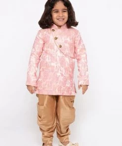 JBN Creation Buy 1 Get 1 Boys' Pink Cotton Silk Sherwani And Churidar Set