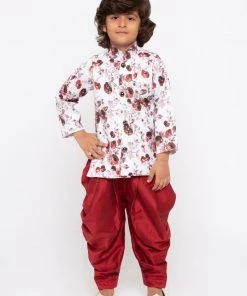 JBN Creation Boys' Maroon Cotton Silk Kurta And Dhoti Set