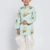 JBN Creation Boys' Light Green Cotton Silk Sherwani And Dhoti Set