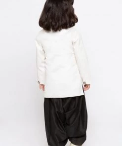 JBN Creation Boys' White Cotton Silk Sherwani And Dhoti Set