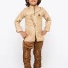 JBN Creation Boys' Brown Cotton Silk Sherwani And Churidar Set