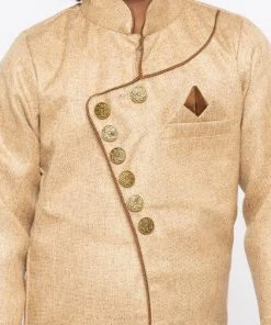 JBN Creation Boys' Brown Cotton Silk Sherwani And Churidar Set