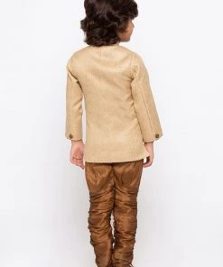 JBN Creation Boys' Brown Cotton Silk Sherwani And Churidar Set