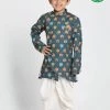 Vastramay Boys Deep Blue Cotton Silk Blend Kurta And Dhoti Pant Set