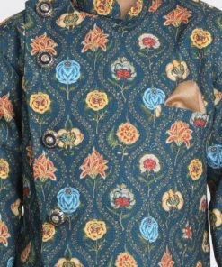 Vastramay Boys Deep Blue Cotton Silk Blend Kurta And Dhoti Pant Set