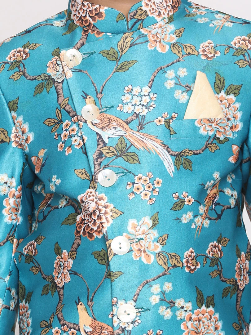 VASTRAMAY Boys' Multicolored-Base-Turquoise Indowestern Set 6 VASTRAMAY Boys' Multicolored-Base-Turquoise Indowestern Set