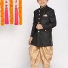 VASTRAMAY Boys Black And Rose Gold Indowestern Set