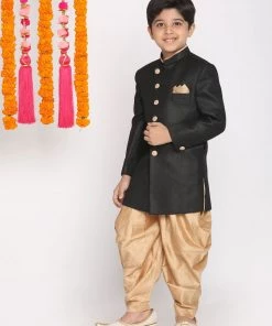 VASTRAMAY Boys Black And Rose Gold Indowestern Set