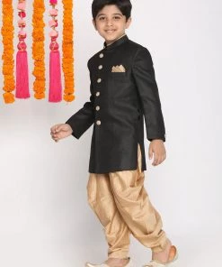 VASTRAMAY Boys Black And Rose Gold Indowestern Set
