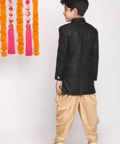 VASTRAMAY Boys Black And Rose Gold Indowestern Set