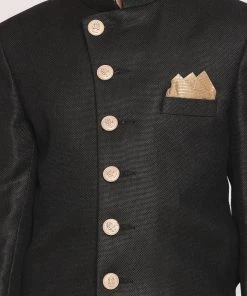 VASTRAMAY Boys Black And Rose Gold Indowestern Set