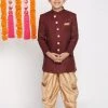 VASTRAMAY Boys Maroon And Rose Gold Indowestern Set
