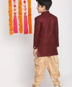 VASTRAMAY Boys Maroon And Rose Gold Indowestern Set