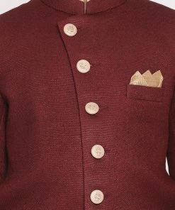 VASTRAMAY Boys Maroon And Rose Gold Indowestern Set