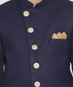 VASTRAMAY Boys Navy Blue And Rose Gold Indowestern Set