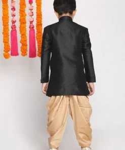 VASTRAMAY Boys' Black And Rose Gold Indowestern Set