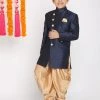 VASTRAMAY Boys Blue And Rose Gold Indowestern Set