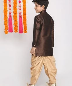 VASTRAMAY Boys Coffee And Rose Gold Indowestern Set 10 VASTRAMAY Boys Coffee And Rose Gold Indowestern Set