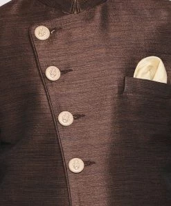 VASTRAMAY Boys Coffee And Rose Gold Indowestern Set 11 VASTRAMAY Boys Coffee And Rose Gold Indowestern Set