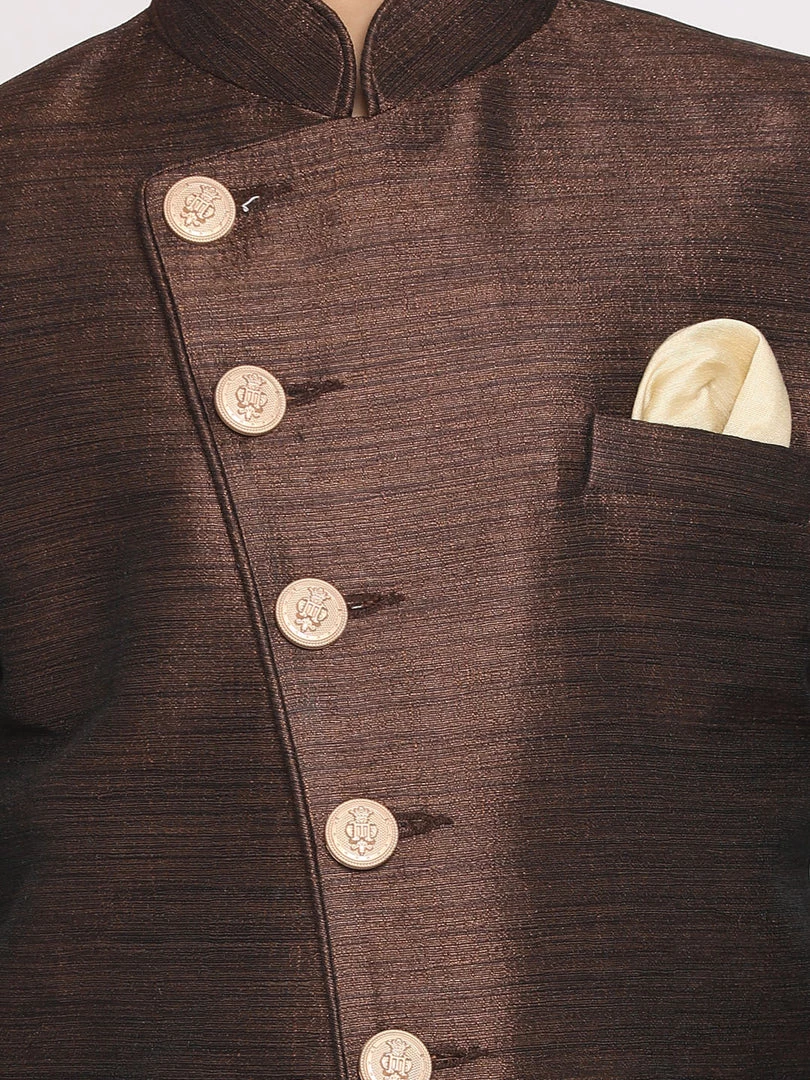 VASTRAMAY Boys Coffee And Rose Gold Indowestern Set 6 VASTRAMAY Boys Coffee And Rose Gold Indowestern Set