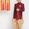 VASTRAMAY Boys Maroon And Rose Gold Indowestern Set