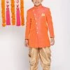 VASTRAMAY Boys Orange And Rose Gold Indowestern Set
