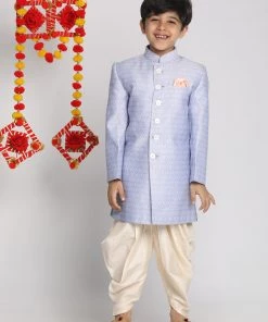 VASTRAMAY Boys Lavender Indo Western Jacquard Sherwani And Dhoti Pant Set