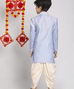 VASTRAMAY Boys Lavender Indo Western Jacquard Sherwani And Dhoti Pant Set