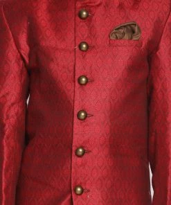 VASTRAMAY Boys Maroon Indo Western Jacquard Sherwani And Dhoti Pant Set